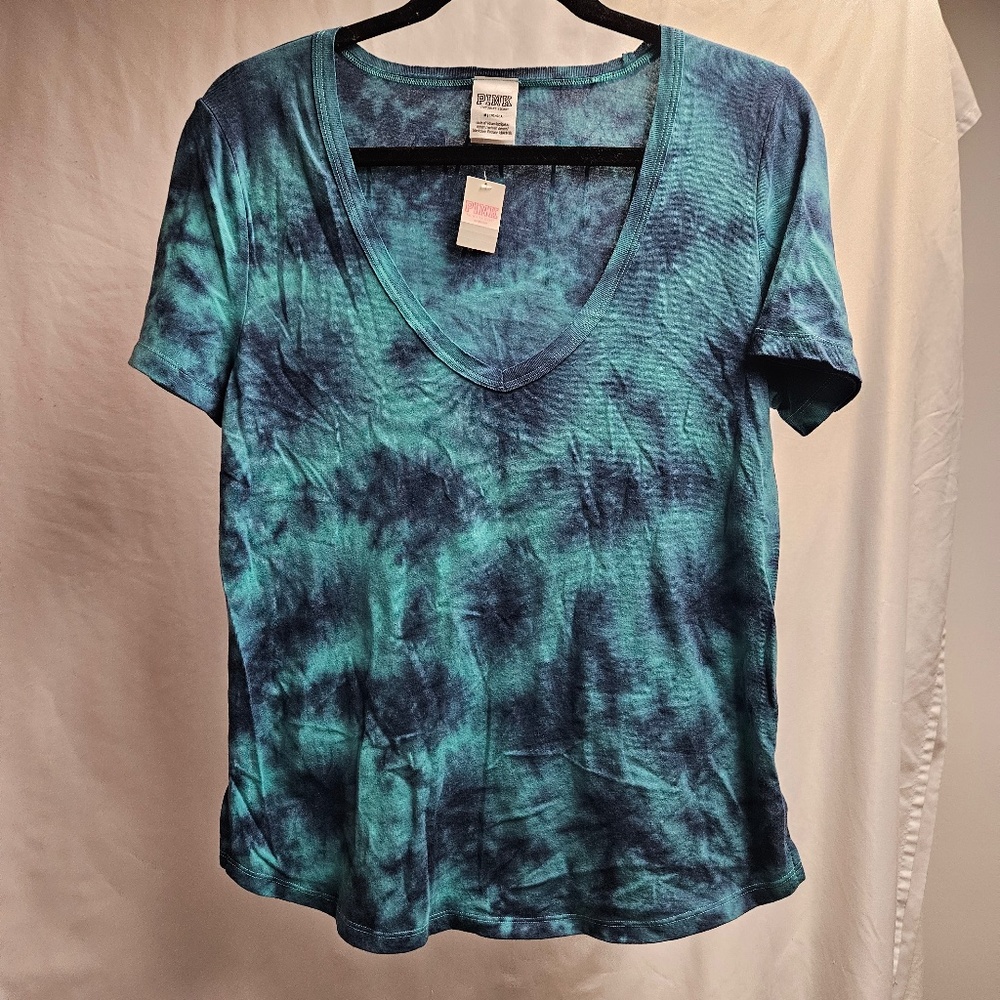 2for$30 PINK blue teal tie-dye t-shirt low v-neck tee Victoria secret NWT med
